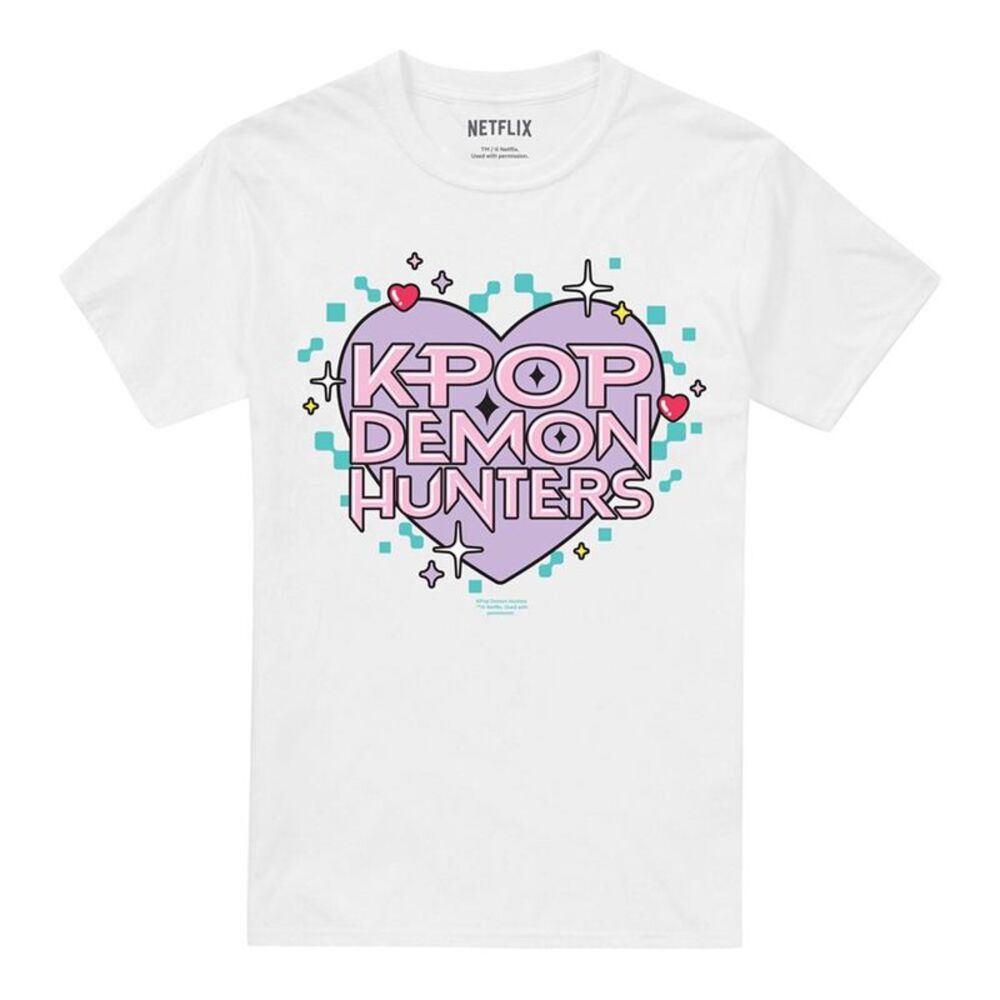 K-Pop Demon Hunters Unisex Adult Pixel Hearts T-Shirt / White